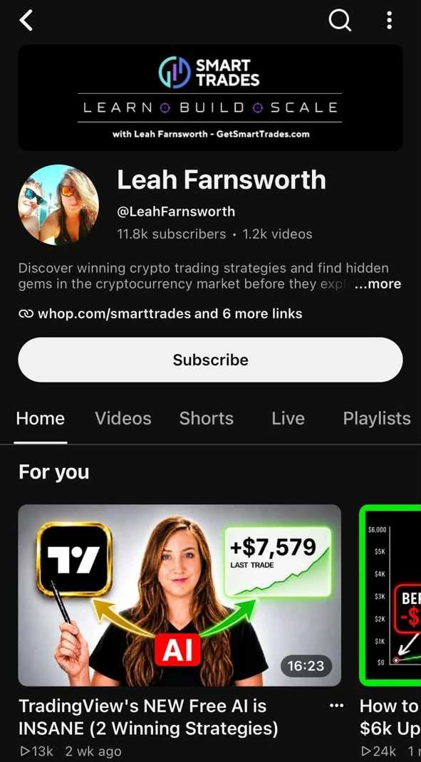 Leah Farnsworth Smart Trades YouTube channel